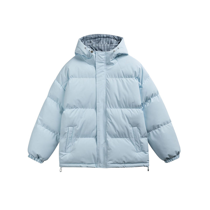 Women Padded Oversize Quilted Jacket with Hood, High Collar and Checked Lining Mune Fashion