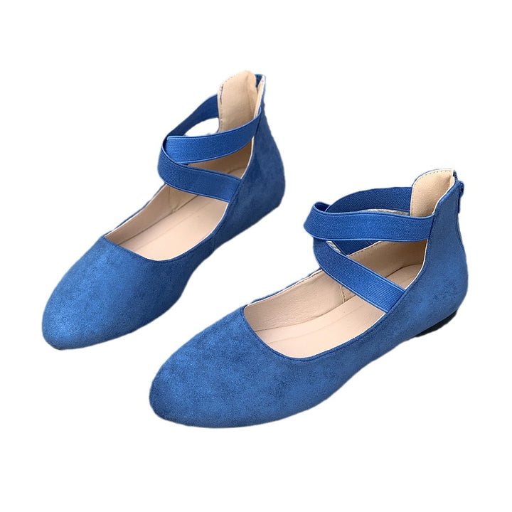 Women Flat Ballerina Slippers made of Suede Effect with Elastic Crisscross Straps Mune Fashion