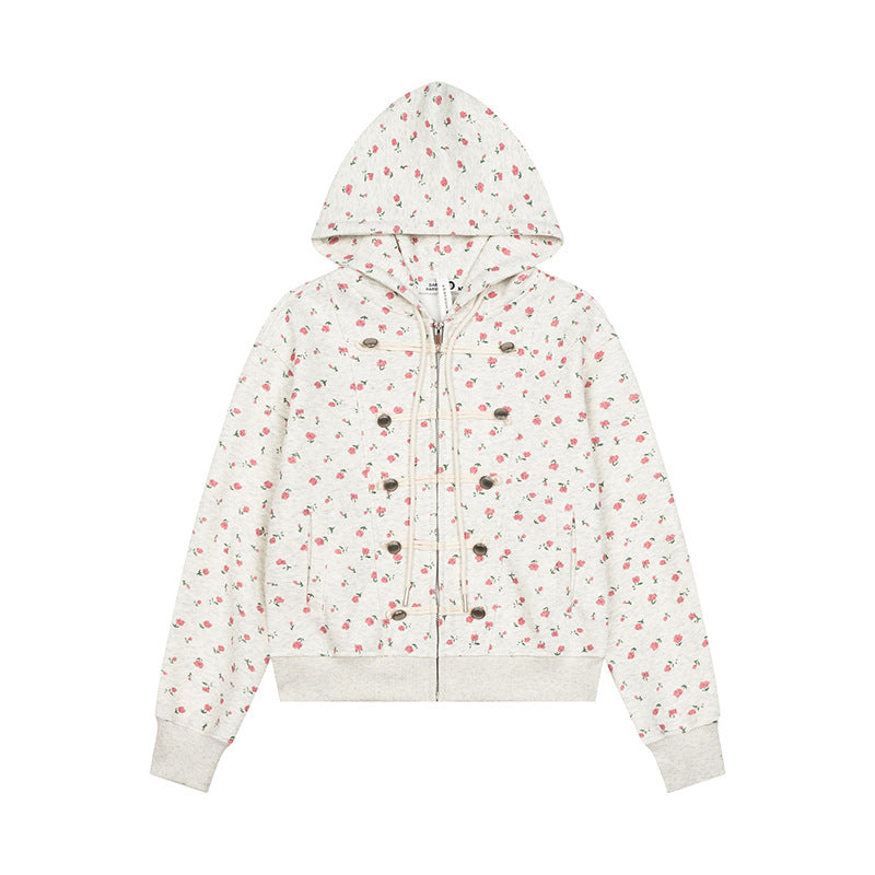 Women's hooded sweatshirt jacket with full-length zipper, decorative cord eyelet detailing and military detail Mune Fashion