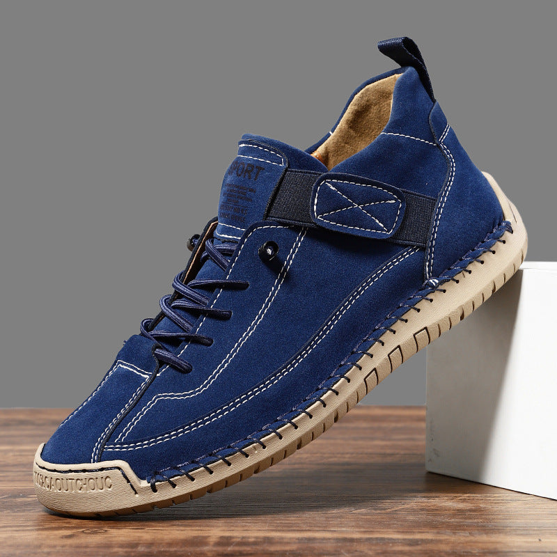 Men's leather imitation casual sneaker with Velcro strap, moccasin seam & profiled rubber sole Mune Fashion