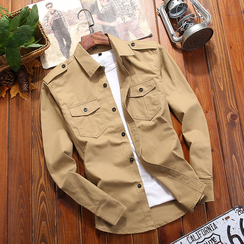 Men's military shirt jacket with epaulettes and patch pockets Mune Fashion