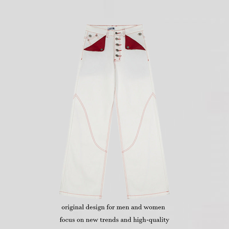Women's High-Waist Wide-Leg Jeans with contrast pockets and decorative stitching Mune Fashion