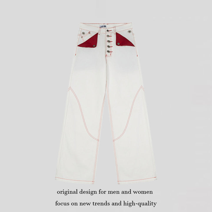 Women's High-Waist Wide-Leg Jeans with contrast pockets and decorative stitching Mune Fashion