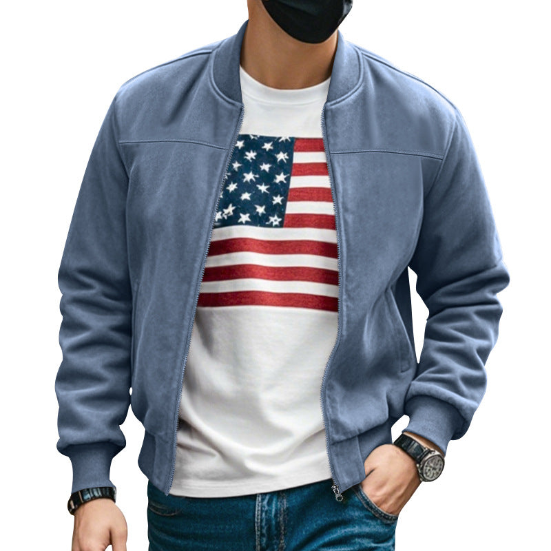 Men's suede look bomber jacket with zipper and ribbed cuffs Mune Fashion