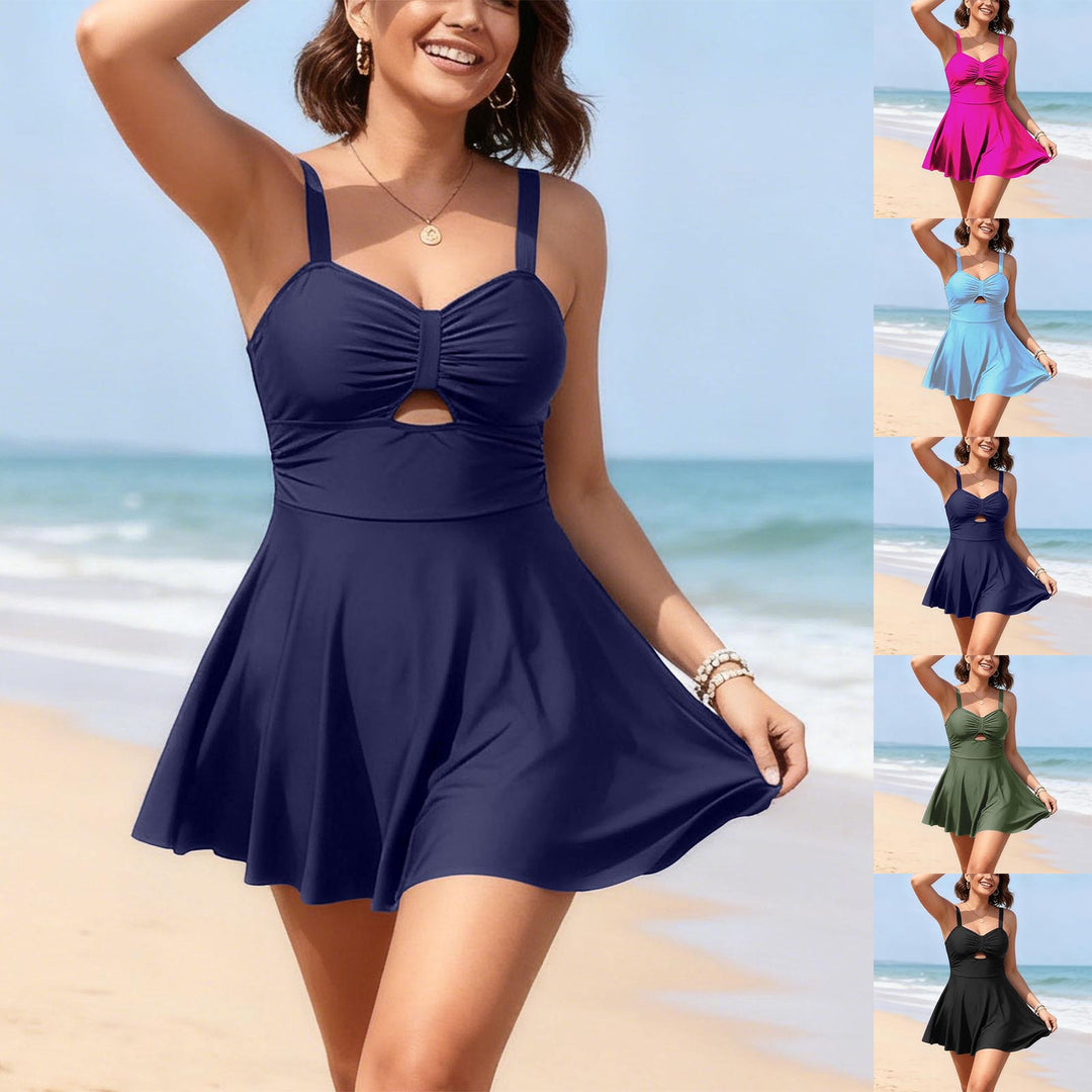 Ladies One-Piece Swimsuit with Playful Skirt and Cut-Out Mune Fashion