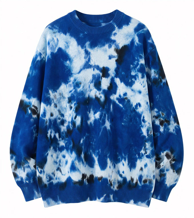 Men's Oversized Batik Sweater with Crew Neck and Ribbed Cuffs Mune Fashion