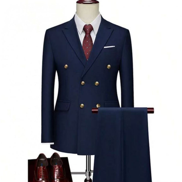 Men's Two-Piece Double-Breasted Suit with Tailored Blazer and Slim Flat Front Trousers Mune Fashion