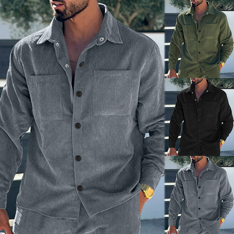 Men's cord oversized shirt with chest pockets and full button placket Mune Fashion