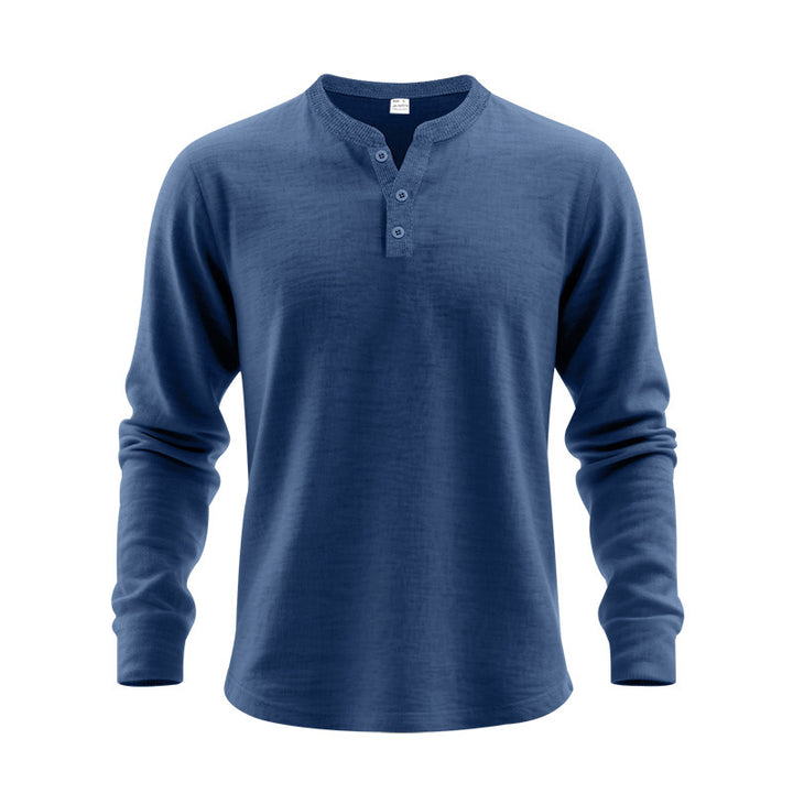 Men's Nano Structured Henley Long Sleeve Shirt with Thermal Waffle Texture, Ribbed Stand Collar and Body Friendly Cut Mune Fashion