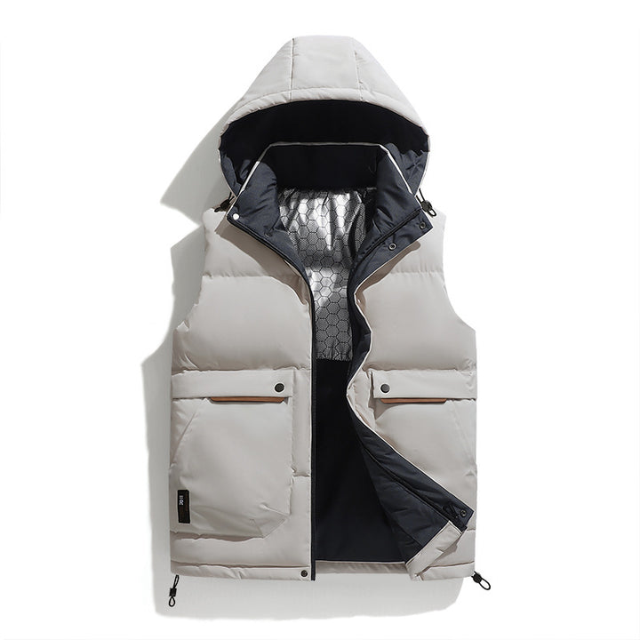 Men's Lightweight Puffer Vest with Removable Hood, Thermal Insulation & Utility Pockets Mune Fashion