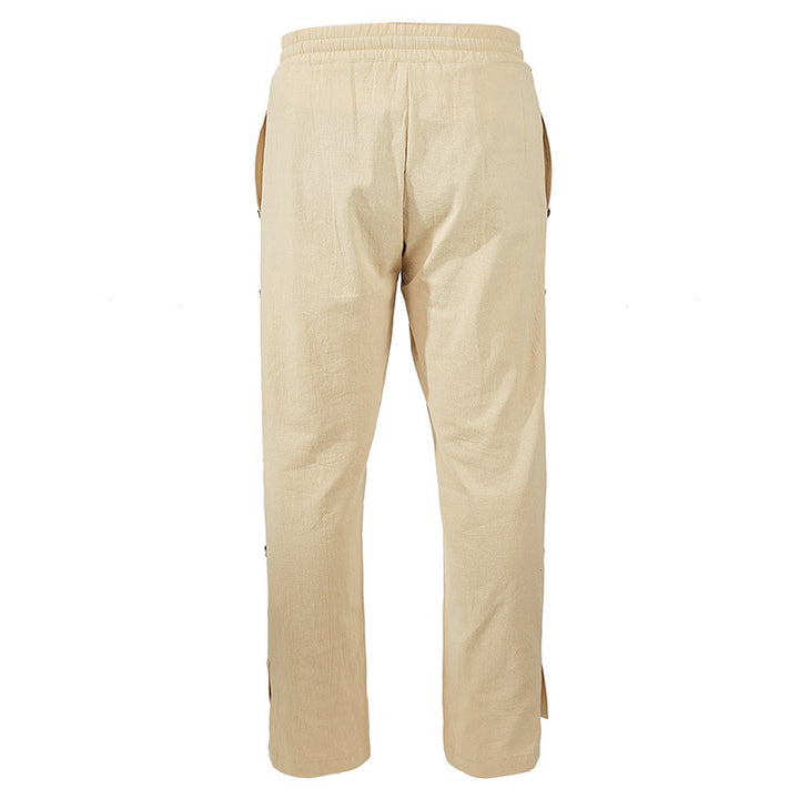 Men's Relaxed-Fit Casual Pants with Side Decorative Button Plackets, Elastic Waistband and Drawstring Mune Fashion