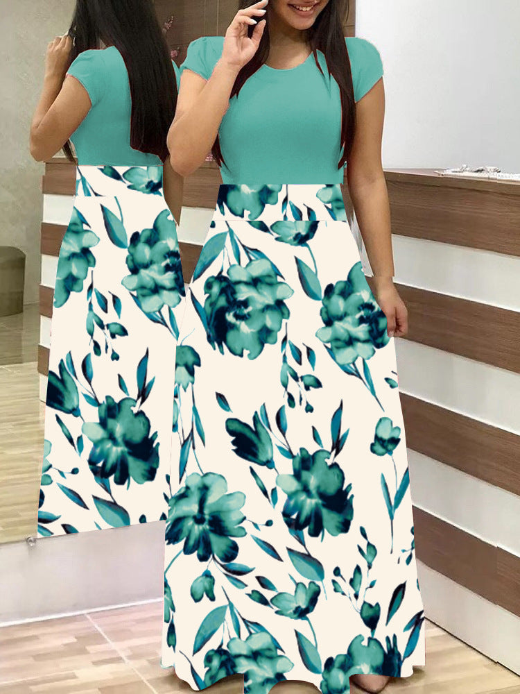 Women's two-piece look maxi dress with fitted jersey top and wide floral skirt Mune Fashion
