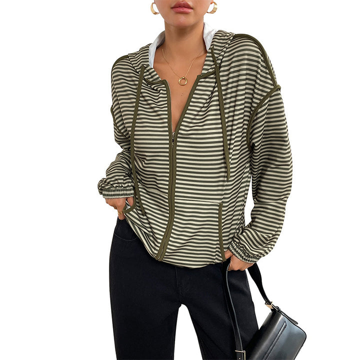 Women's Fashionable Hooded Jacket with Stripes Mune Fashion