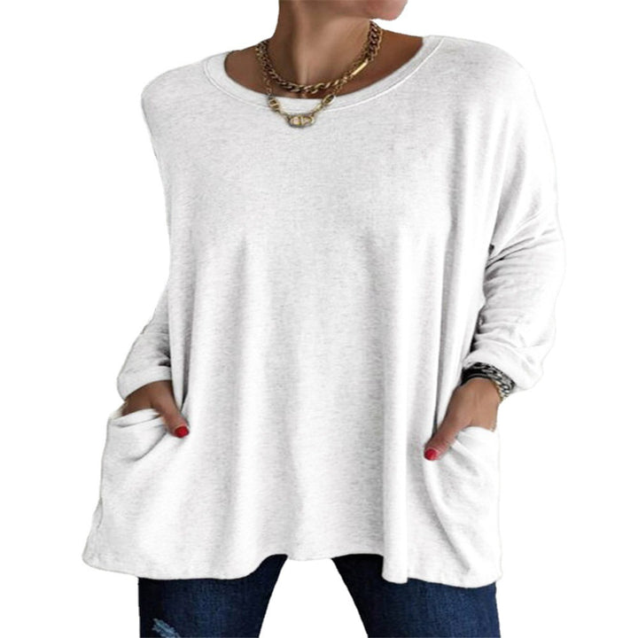 Women's oversized long sleeve tunic with round neckline, drop shoulder and patch pockets Mune Fashion