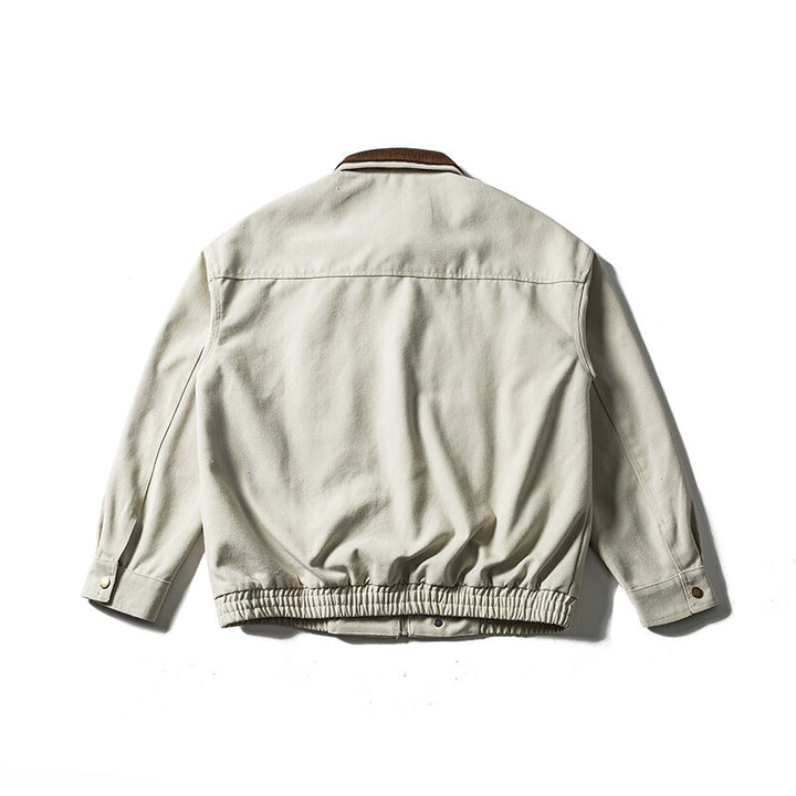 Men's Boxy Canvas Blouson Jacket with Cord Collar, Zipper Chest Pockets and Elastic Hem Mune Fashion