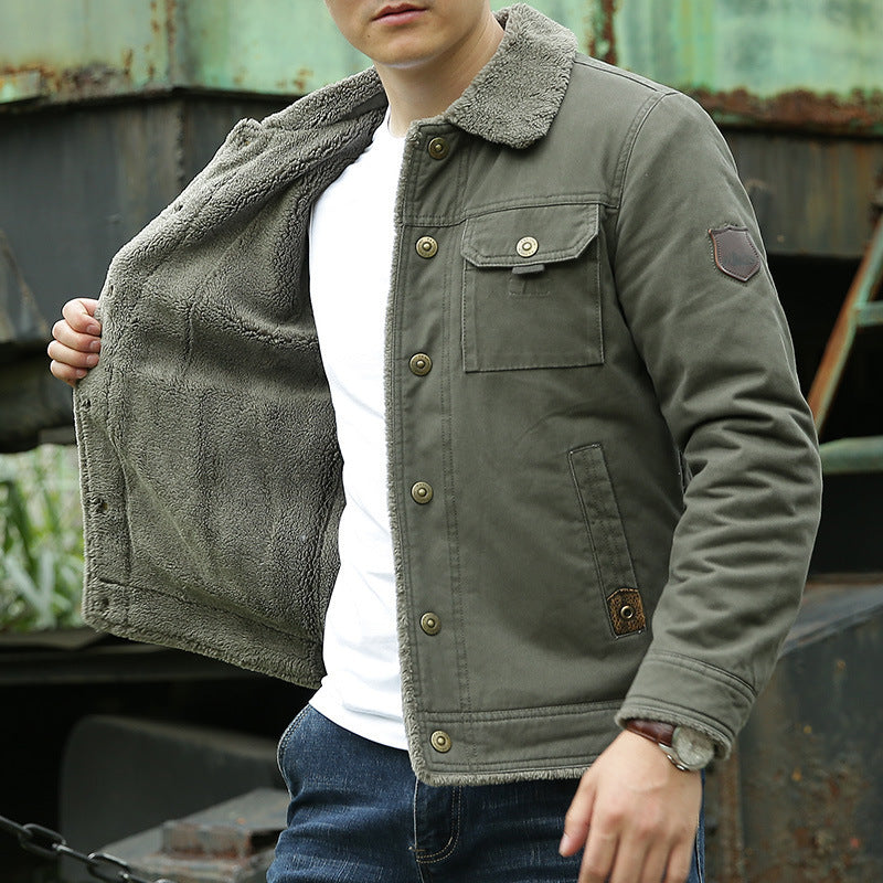 Men's Sherpa-lined canvas trucker jacket with teddy lining and shirt collar Mune Fashion