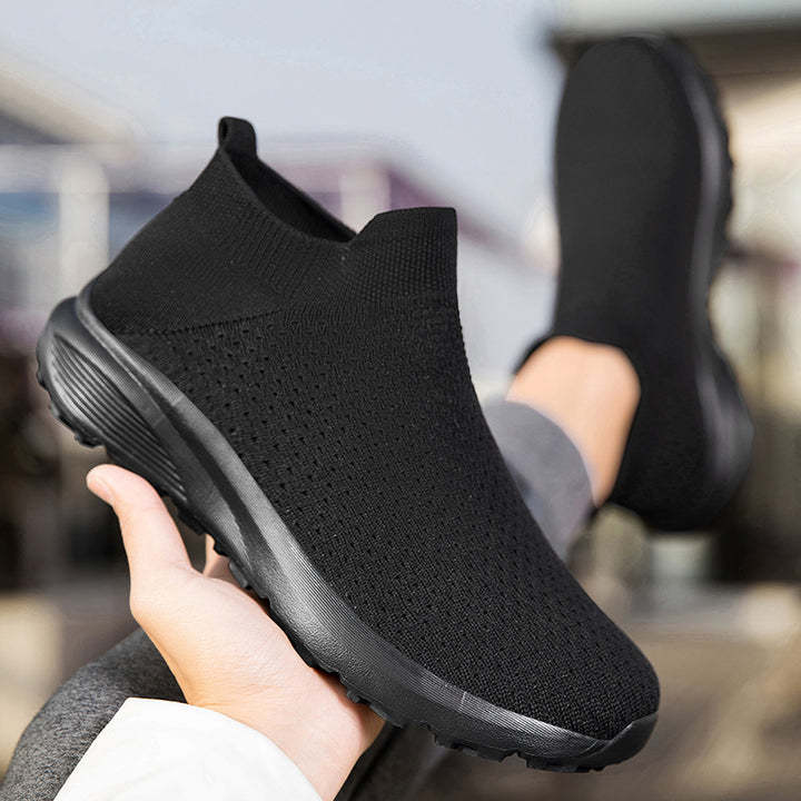 Unisex nan elastic knit slip-on shoe with contoured viscoelastic insole and slip-resistant shock-absorbing outsole Mune Fashion