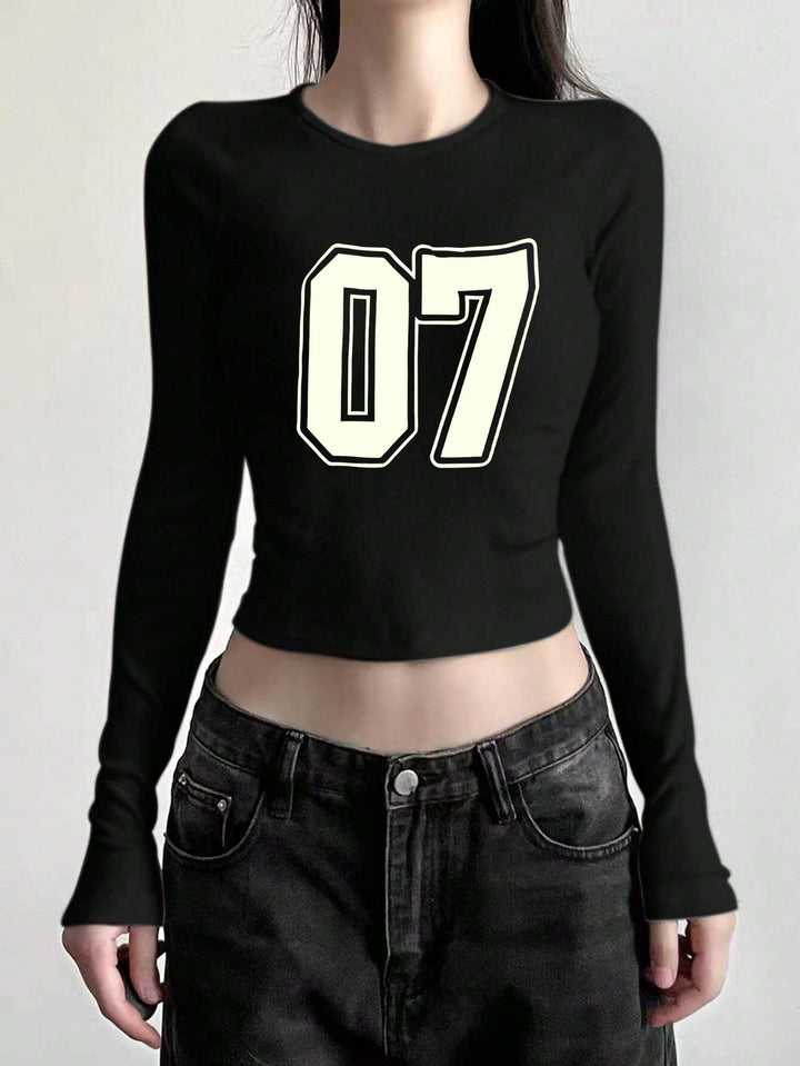 Ladies' figure-hugging long sleeve shirt with cute goose print, round neckline, and lightweight stretch Mune Fashion