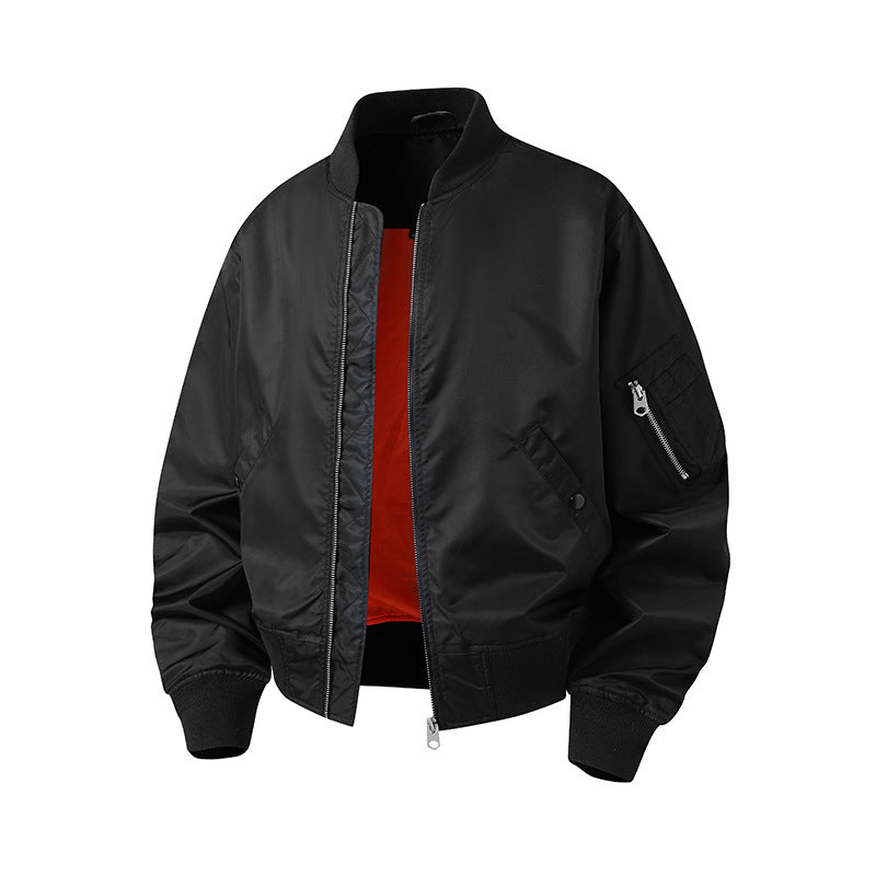 Men's short bomber jacket in pilot style with utility arm pocket, contrast lining & ribbed cuffs Mune Fashion