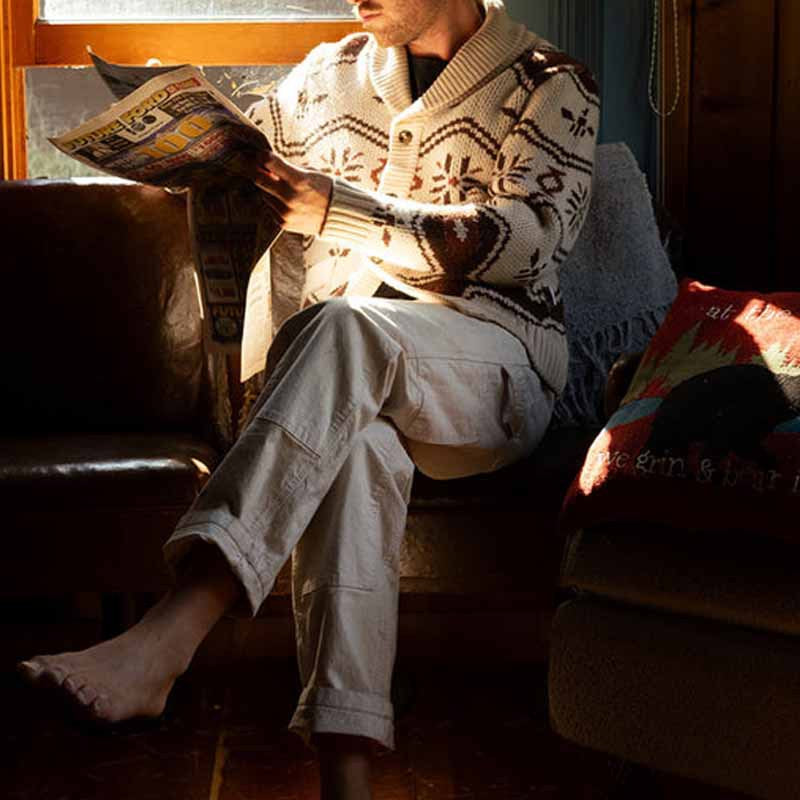 Men's Patterned Cardigan in Nordic Look with Shawl Collar and Patch Pockets Mune Fashion