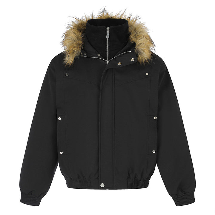 Women's padded winter jacket with removable faux fur hood, high inner collar, and elastic hem Mune Fashion