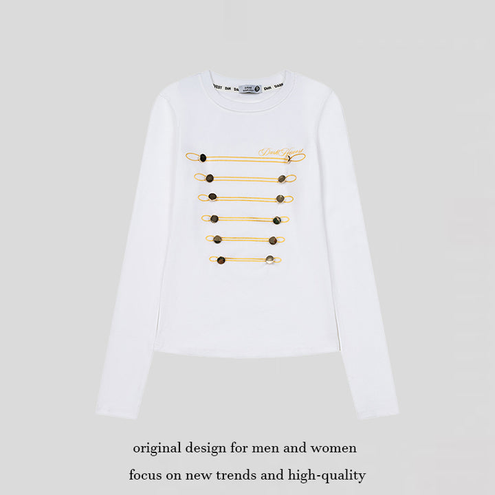 Women's Long Sleeve Shirt with Decorative Cord and Button Application Mune Fashion