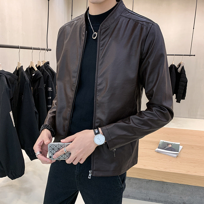 Men's Fashion Leather Jacket with Stylish Collar Mune Fashion