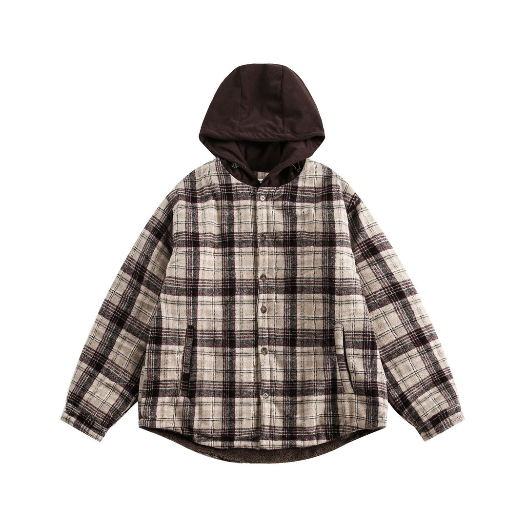Unisex Oversized Check Shirt with Hood and Teddy Lining Mune Fashion
