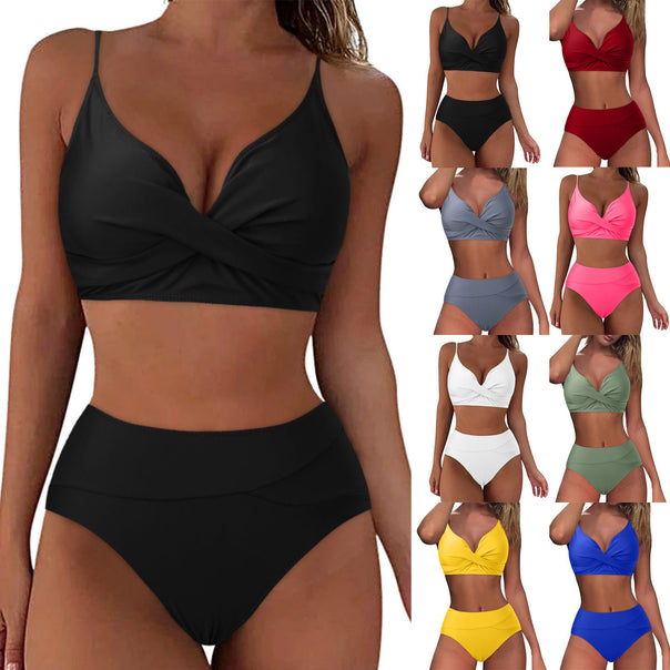Women's High-Waisted Bikini Set with Sophisticated Twist Top Mune Fashion