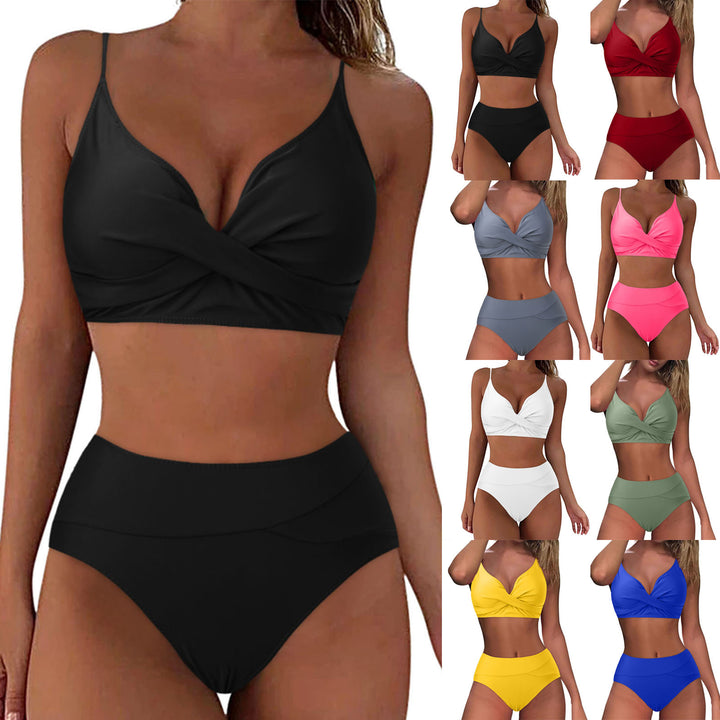 Women's High-Waisted Bikini Set with Sophisticated Twist Top Mune Fashion