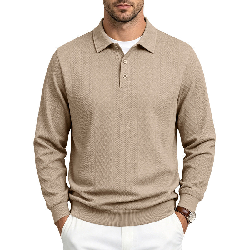 Men's Structured Long Sleeve Polo Sweater with Cable Knit Pattern Mune Fashion