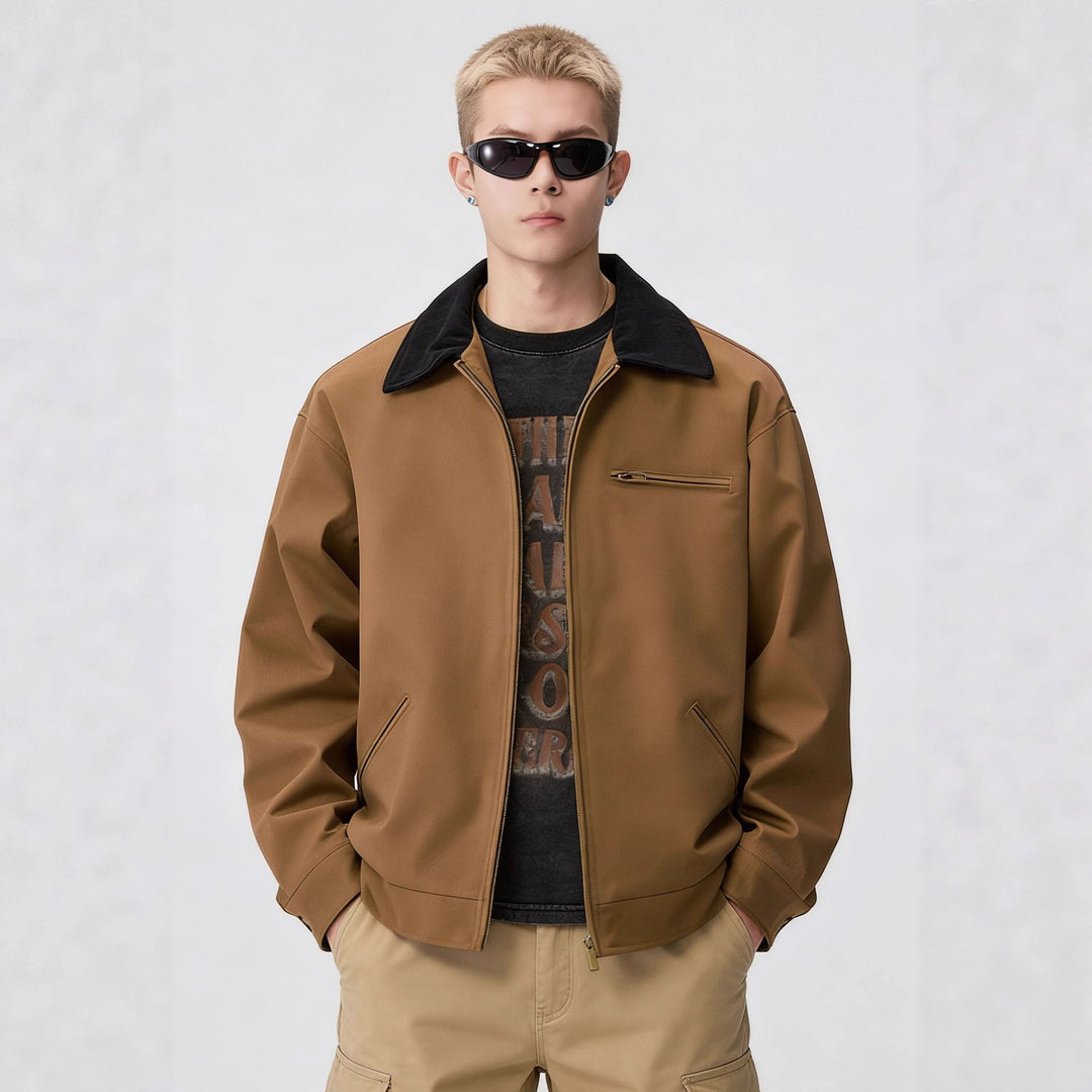 Men's zip blouson in worker style with cord collar and breast pocket Mune Fashion