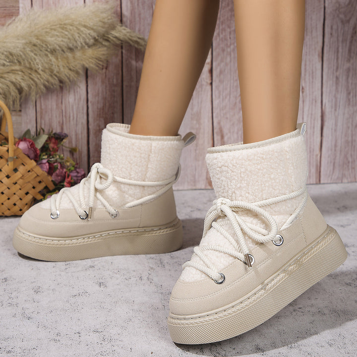 Women Padded Platform Lace-Up Boots with Teddy Lining and Thick Tread Sole Mune Fashion