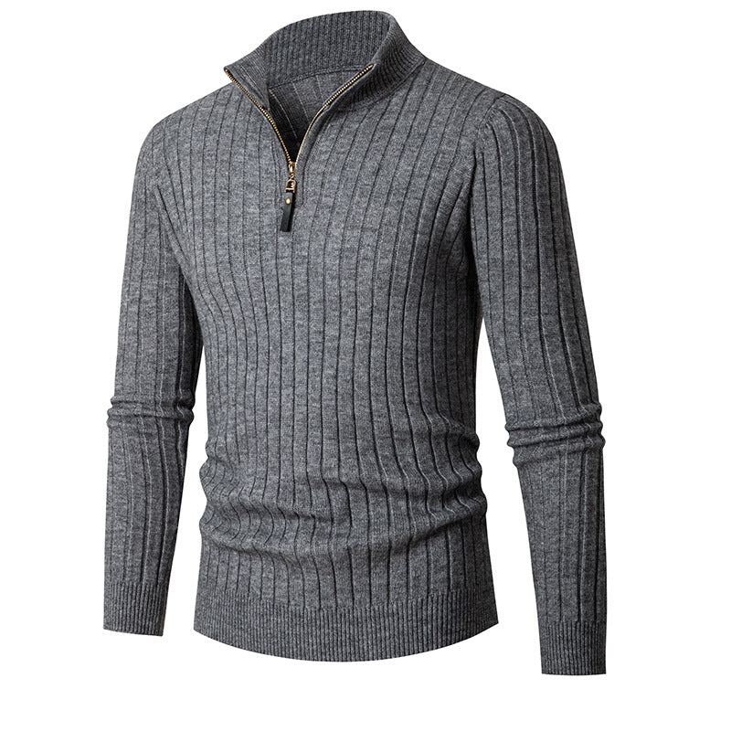 Men's ribbed turtleneck sweater with half zipper and stand-up collar Mune Fashion