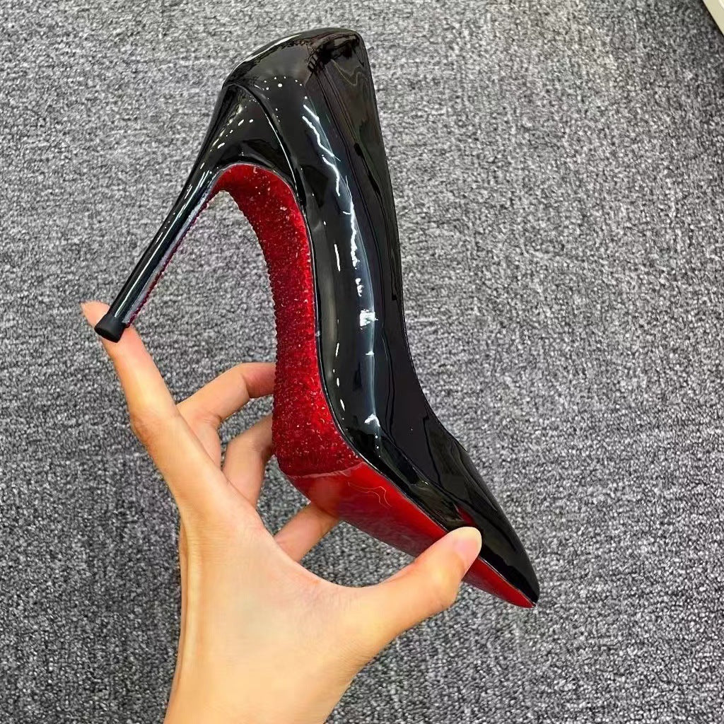 Women Elegant Patent Pumps with Pointed Silhouette and Stiletto Heel Mune Fashion