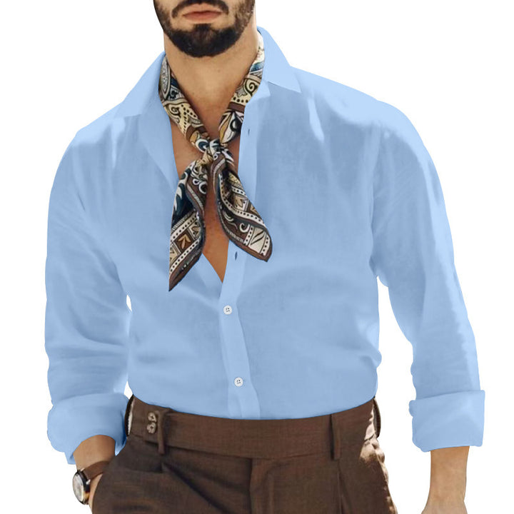 Men's casual resort shirt with deep V-neck, roll-up sleeves, and fine texture Mune Fashion