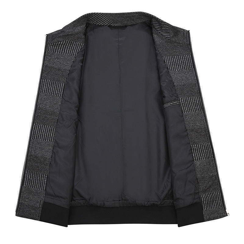 Men's Structured Bomber Jacket with Fine Stripe Texture and Concealed Zipper Mune Fashion