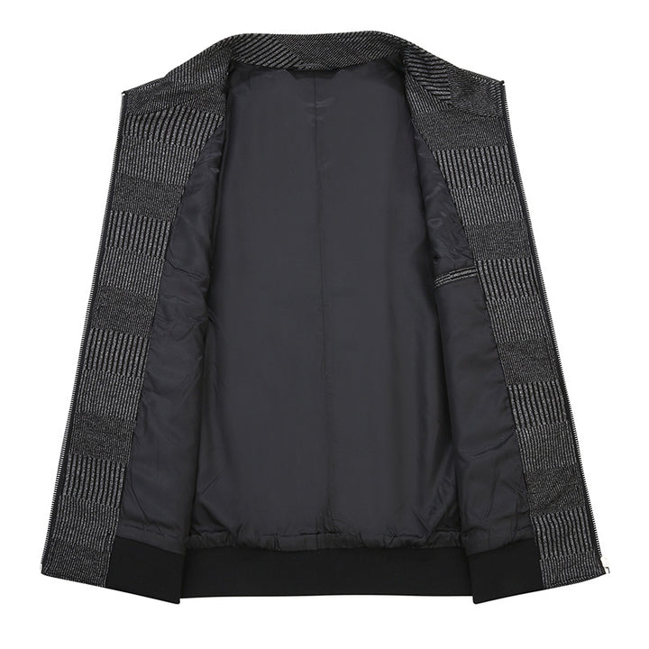 Men's Structured Bomber Jacket with Fine Stripe Texture and Concealed Zipper Mune Fashion