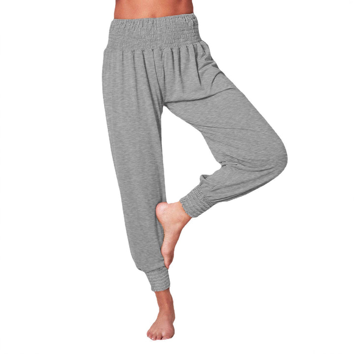 Women's Loose Harem Pants with High Smocked Waistband and Crumpled Ankle Cuffs Mune Fashion