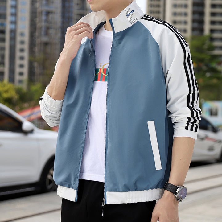 Men's Sporty Windbreaker with High Collar Mune Fashion