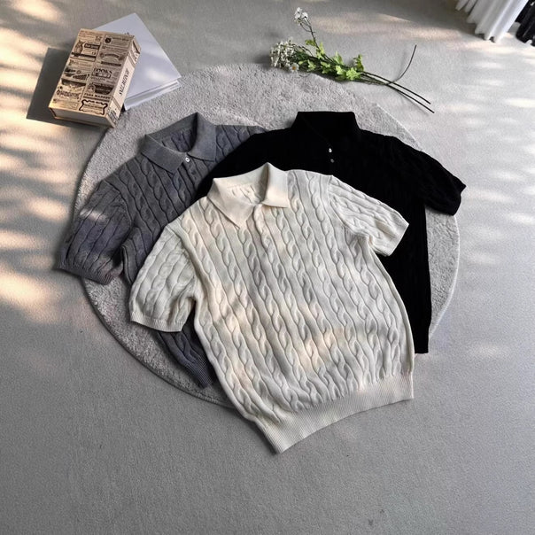 Men's Short Sleeve Knitted Sweater with Textured Pattern Mune Fashion