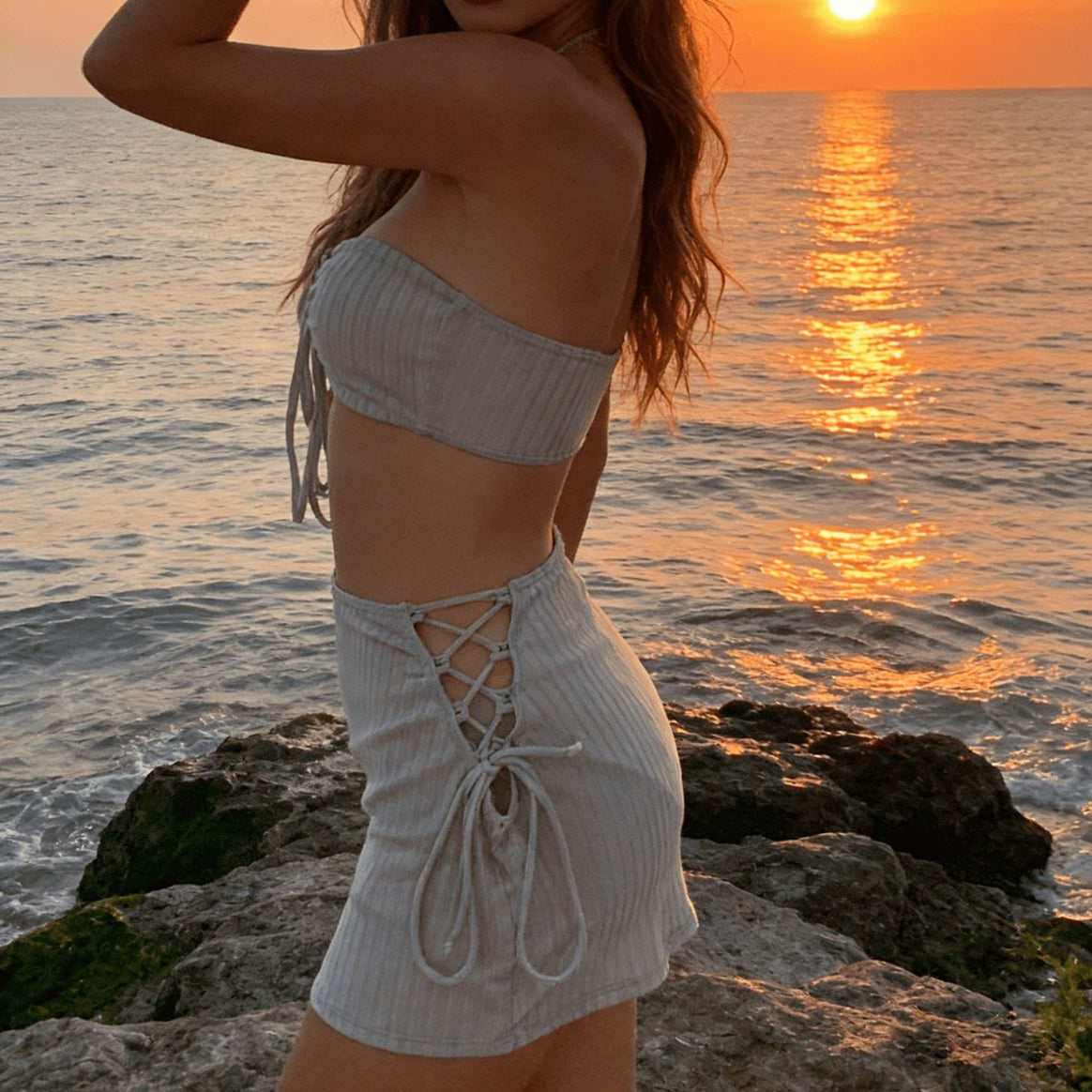 Women's bikini set with gathered top and high-cut pants Mune Fashion