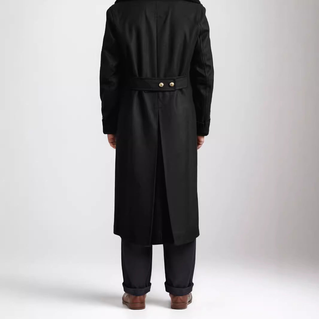 Men's longline coat in military look with wide shawl collar and striking decorative buttons Mune Fashion