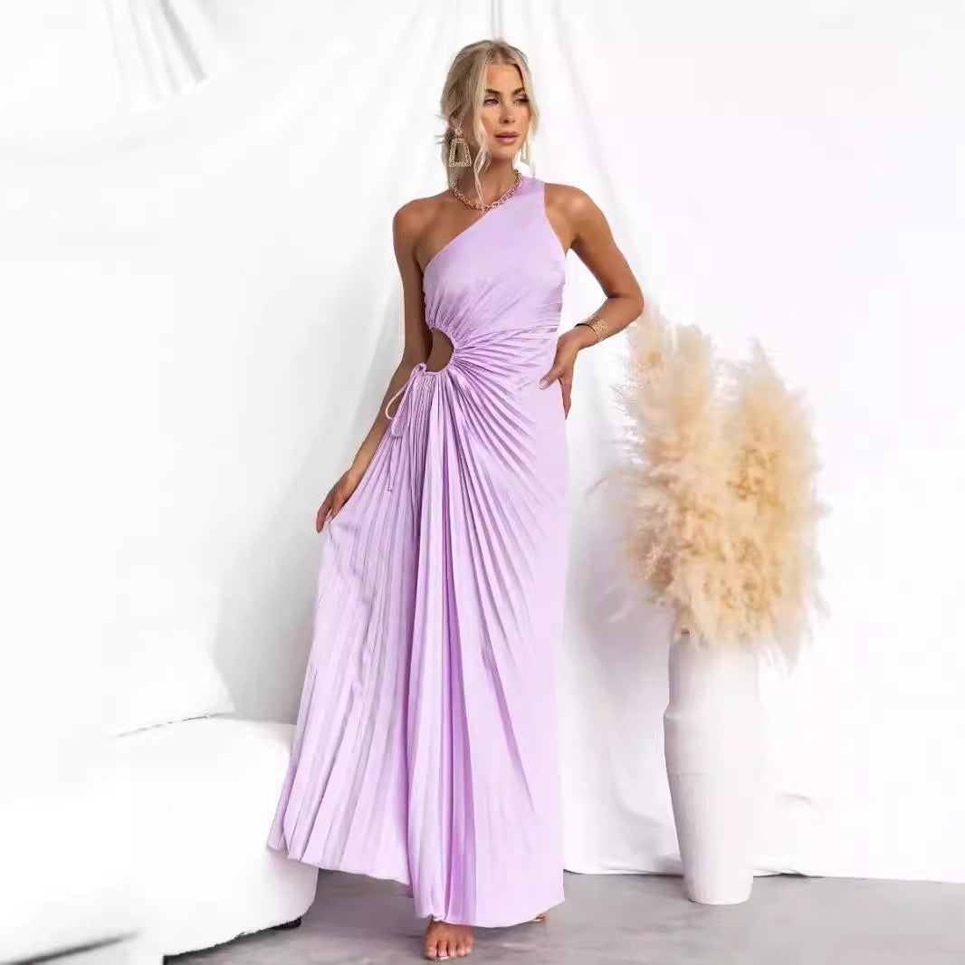 Women’s Maxi Dress with Refined Draping and Asymmetrical Design Mune Fashion
