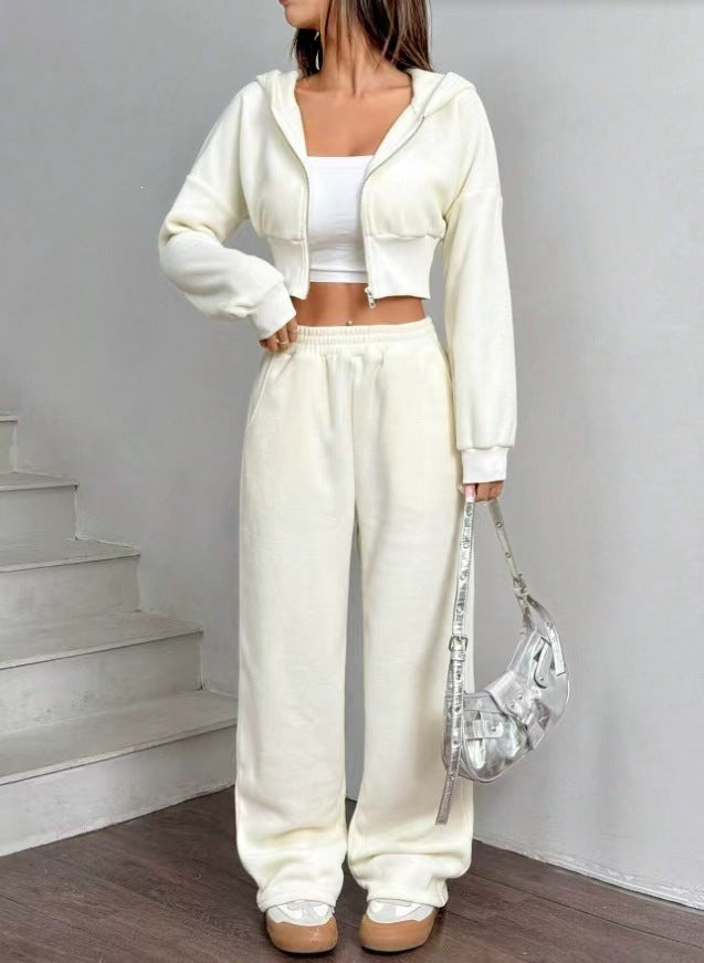 Women's cropped hoodie with zipper and wide high-waist joggers Mune Fashion