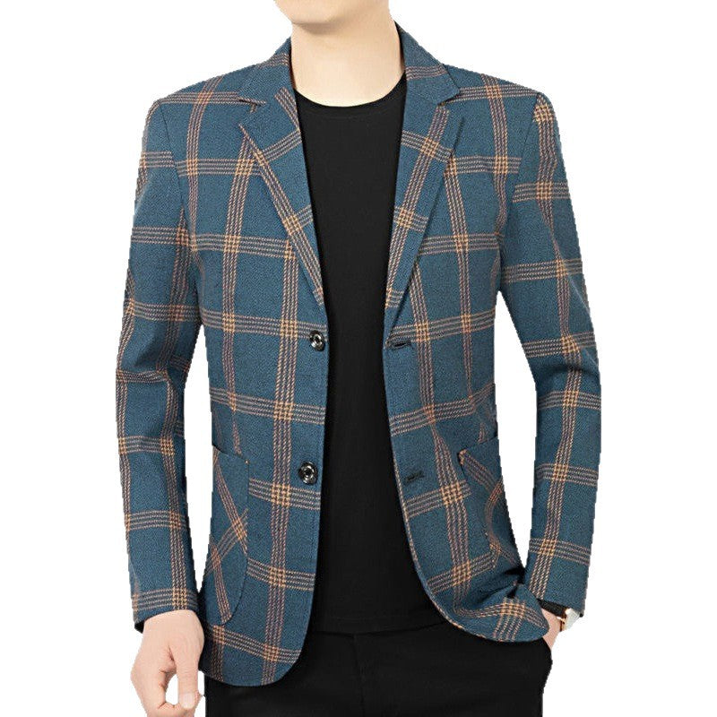Men's modern checked tailored blazer made from wool blend with contrasting seam details and patch front pockets Mune Fashion