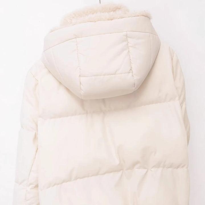 Women's quilted hooded down-look jacket with teddy lining and high collar Mune Fashion
