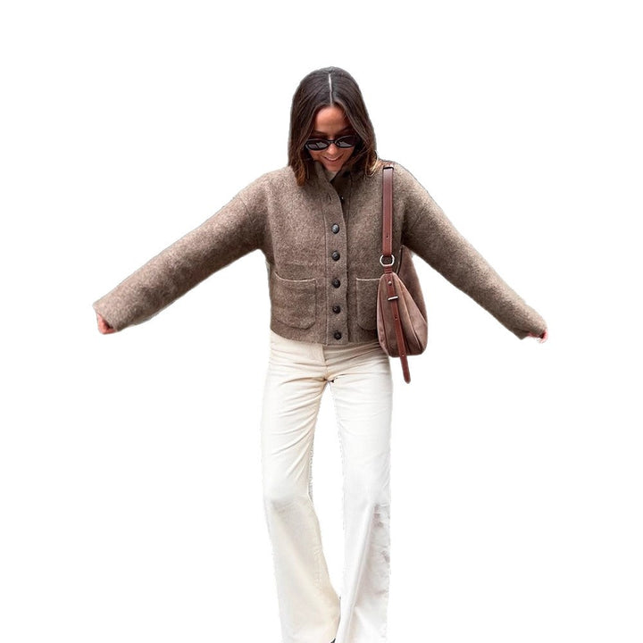 Women's short jacket made of fluffy mohair mix with button placket & patch pockets Mune Fashion