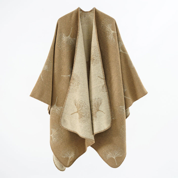 Women's Reversible Wool-Mix Poncho with Dandelion Jacquard and Fine Overlock Edge