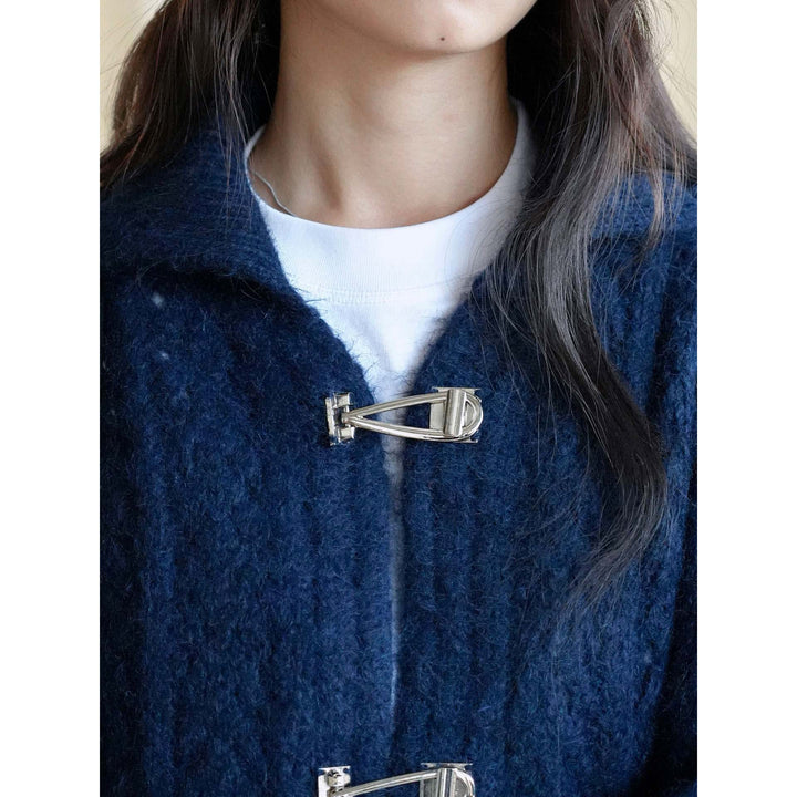 Women's Short Mohair-Optic Cardigan with Metal Closures Mune Fashion
